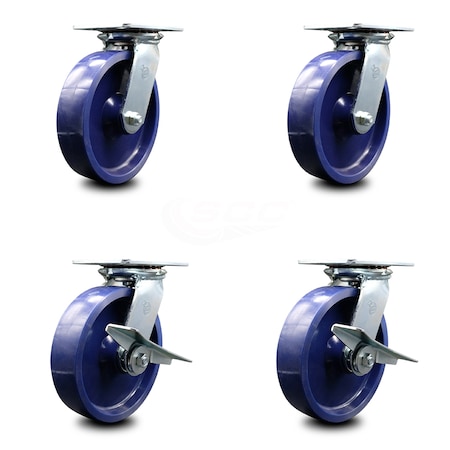 Service Caster 8 Inch Solid Poly Swivel Caster Set with Ball Bearings 2 Brakes SCC-35S820-SPUB-2-SLB-2